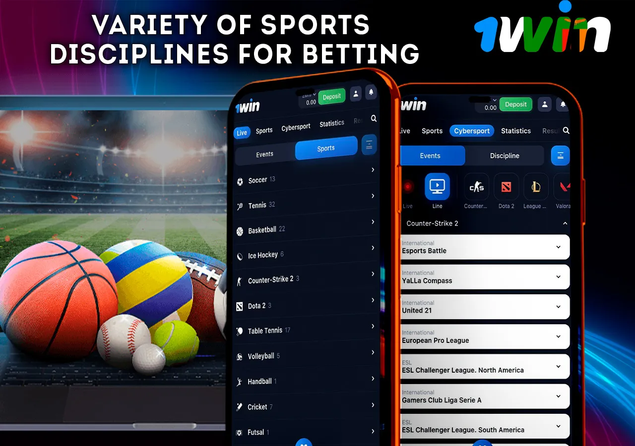 A broad spectrum of sports available for betting on 1Win